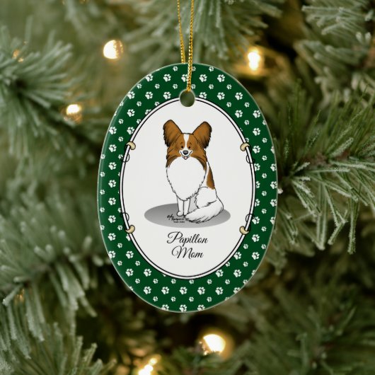 Papillon mam Pap mam (wit en sable) Keramisch Ornament (Boom)