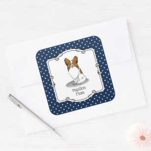 Papillon mam Pap mam (wit en sable) Vierkante Sticker