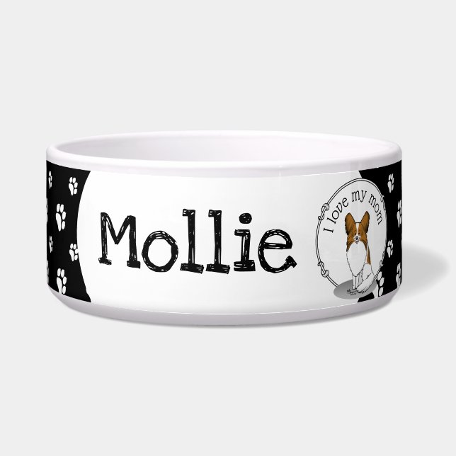 Papillon mam Pap mam (wit en sable) Voerbakje (Voorkant)