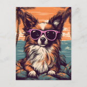 Papillon met zonnebril op het strand briefkaart (Voorkant)