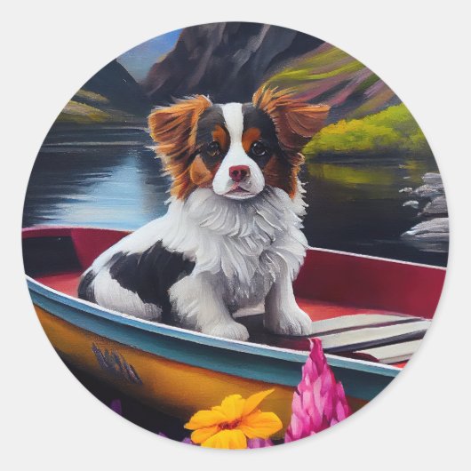 Papillon op een peddel: Een Schilderachtig avontuu Ronde Sticker (Voorkant)