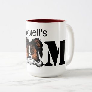Papillon Peeking Gepersonaliseerde mam Tweekleurige Koffiemok