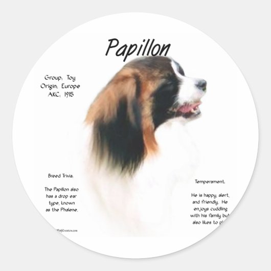 Papillon (Phalene) Geschiedenis ontwerp Ronde Sticker (Voorkant)