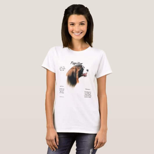 Papillon (Phalene) Geschiedenis ontwerp T-shirt (Voorkant volledig)