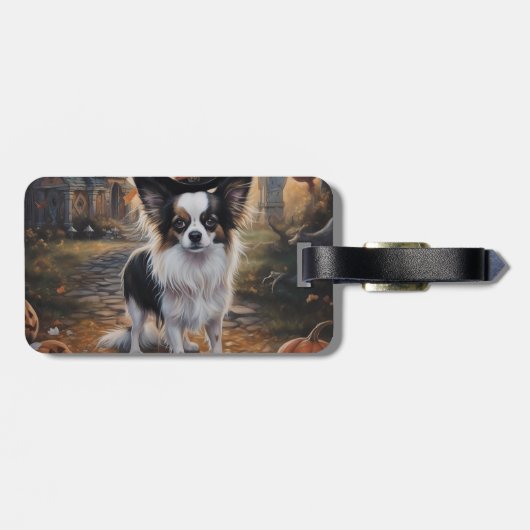 Papillon pompoenen Halloween eng Bagagelabel (Achterkant horizontaal)