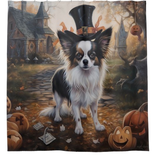 Papillon pompoenen Halloween eng Douchegordijn (Voorkant)