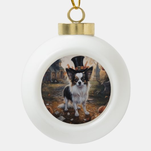 Papillon pompoenen Halloween eng Keramische Bal Ornament (Voorkant)