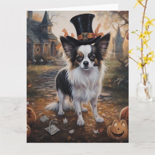 Papillon Pompoenen Halloween Griezelen Kaart (Gele Bloem)