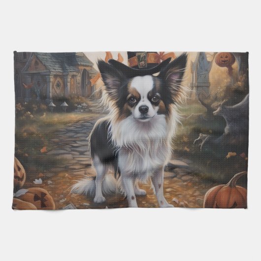 Papillon Pompoenen Halloween Griezelen Theedoek (Horizontaal)