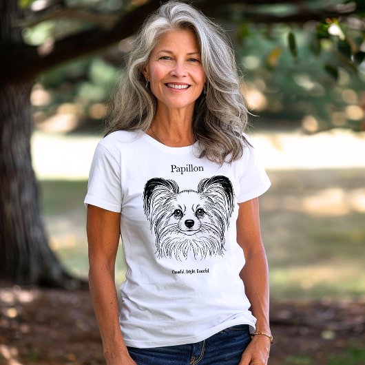 Papillon Portret Zwarte lijn illustratie T-shirt