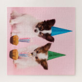 Papillon Puppy Dog Birthday Party Cake Natuur Legpuzzel (Horizontaal)