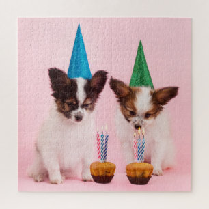 Papillon Puppy Dog Birthday Party Cake Natuur Legpuzzel