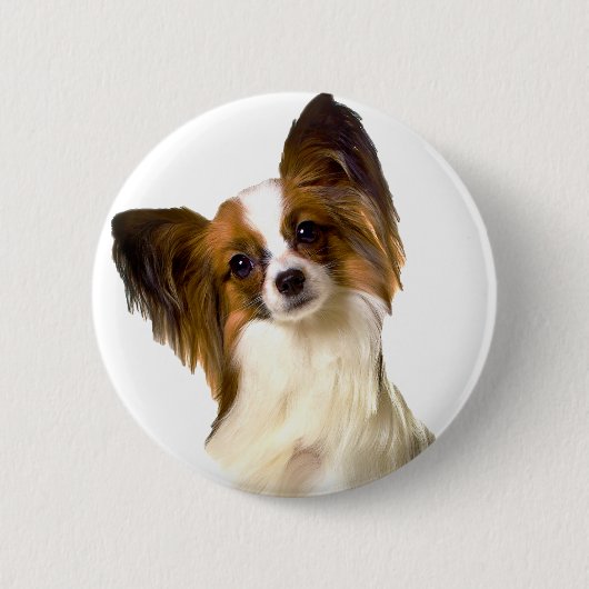 Papillon puppy geïsoleerd op bewerkbare achtergron ronde button 5,7 cm (Voorkant)
