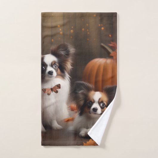 Papillon Puppy Herfst Delight Pompoen Bad Handdoek (Handdoek)