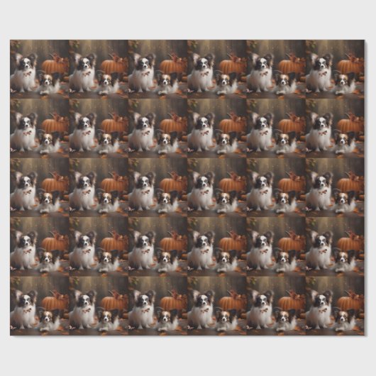 Papillon Puppy Herfst Delight Pompoen Cadeaupapier (Vlak)