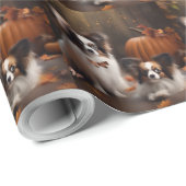 Papillon Puppy Herfst Delight Pompoen Cadeaupapier (Rol Hoek)