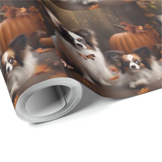 Papillon Puppy Herfst Delight Pompoen Cadeaupapier (Rol Hoek)