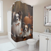 Papillon Puppy Herfst Delight Pompoen Douchegordijn (In situ)