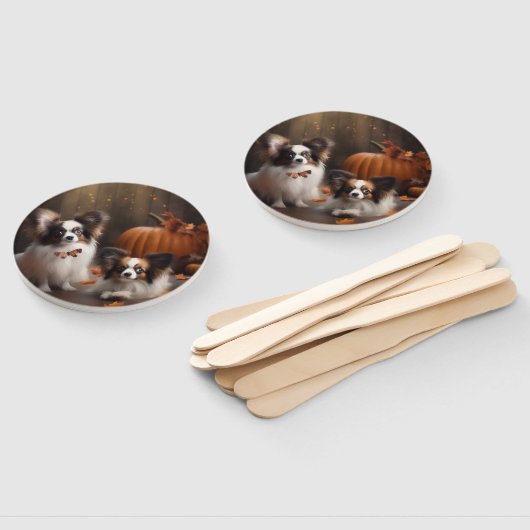 Papillon Puppy Herfst Delight Pompoen Handwaaier (Niet-gemonteerd)