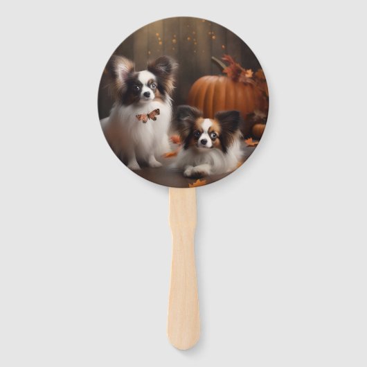 Papillon Puppy Herfst Delight Pompoen Handwaaier (Voorkant)