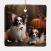 Papillon Puppy Herfst Delight Pompoen Keramisch Ornament (Achterkant)