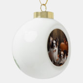 Papillon Puppy Herfst Delight Pompoen Keramische Bal Ornament (Links)