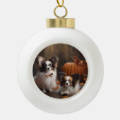 Papillon Puppy Herfst Delight Pompoen Keramische Bal Ornament (Voorkant)