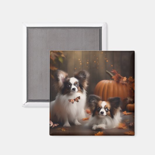 Papillon Puppy Herfst Delight Pompoen Magneet (Voorkant / Achterkant)