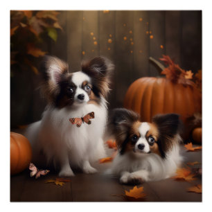 Papillon Puppy Herfst Delight Pompoen Perfect Poster