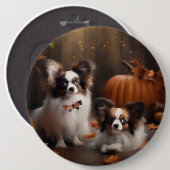 Papillon Puppy Herfst Delight Pompoen Ronde Button 6,0 Cm (Voorkant /achterkant)