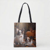 Papillon Puppy Herfst Delight Pompoen Tote Bag (Voorkant)