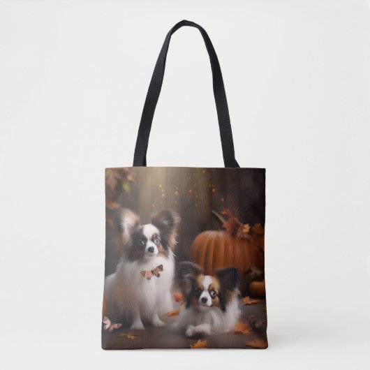Papillon Puppy Herfst Delight Pompoen Tote Bag (Voorkant)