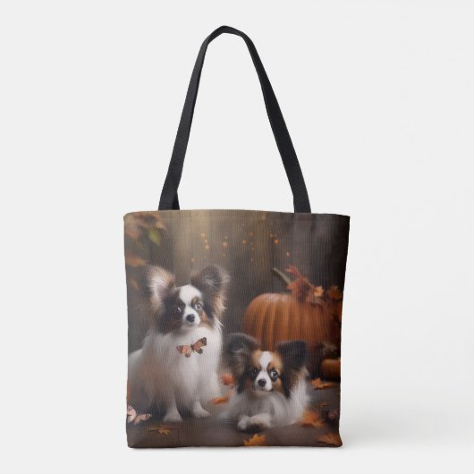 Papillon Puppy Herfst Delight Pompoen Tote Bag (Achterkant)