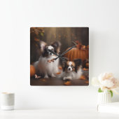 Papillon Puppy Herfst Delight Pompoen Vierkante Klok (Huis)