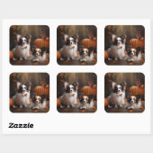 Papillon Puppy Herfst Delight Pompoen Vierkante Sticker (Vel)