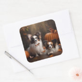 Papillon Puppy Herfst Delight Pompoen Vierkante Sticker (Envelop)