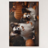 Papillon Puppy Herfst Plezier Pompoen Legpuzzel (Verticaal)