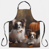 Papillon Puppy Herfst Plezier Pompoen Schort (Voorkant)