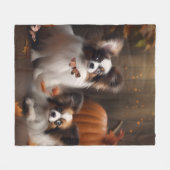 Papillon Puppy Herfstpracht Pompoen Fleece Deken (Voorkant (Horizontaal))
