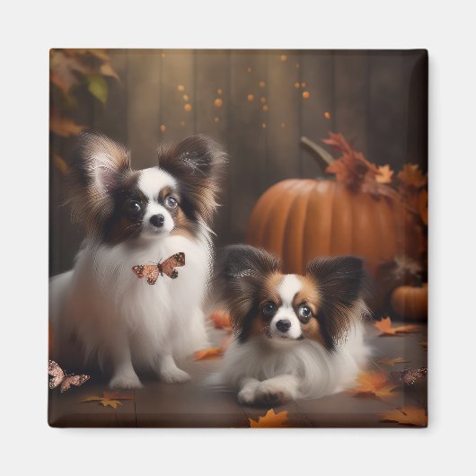 Papillon Puppy Herfstpracht Pompoen Magneet (Voorkant)