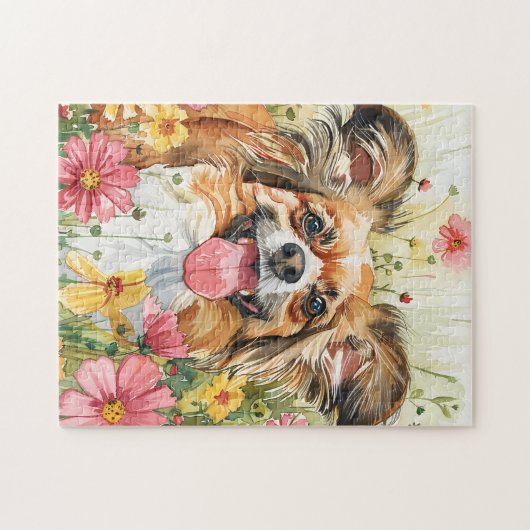 Papillon Puzzle – Watercolor Dog Art Legpuzzel (Horizontaal)