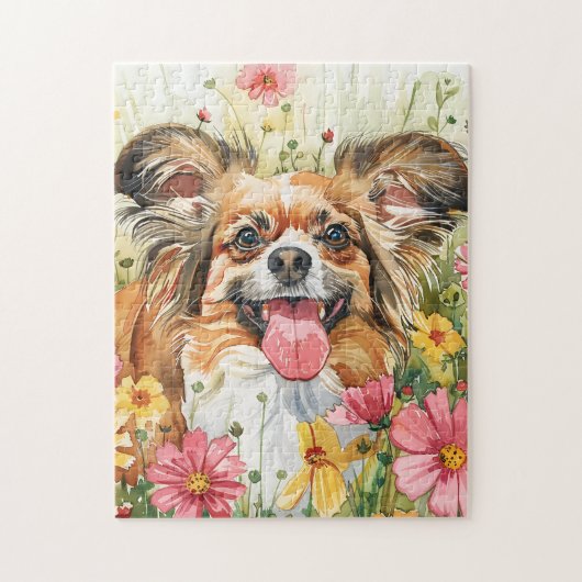 Papillon Puzzle – Watercolor Dog Art Legpuzzel (Verticaal)