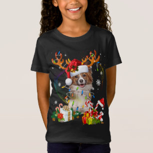 Papillon Reindeer Kerstlampjes Funny Dog T-shirt