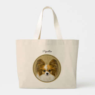 Papillon Schilderij Lemon en White Original Dog Ar Grote Tote Bag