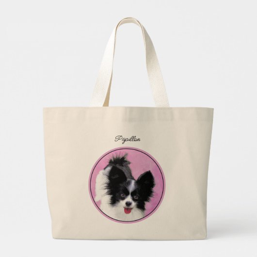 Papillon Schilderij Zwart-wit Originele Hond Art Grote Tote Bag (Achterkant)