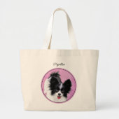 Papillon Schilderij Zwart-wit Originele Hond Art Grote Tote Bag (Voorkant)