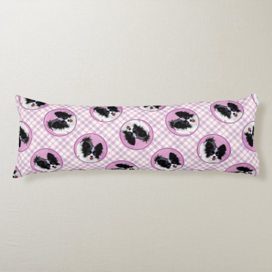 Papillon Schilderij Zwart-wit Originele Hond Art Lichaamskussen (Voorkant)