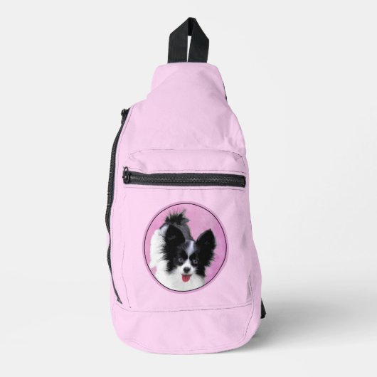 Papillon Schilderij Zwart-wit Originele Hond Art Sling Bag (Voorkant)