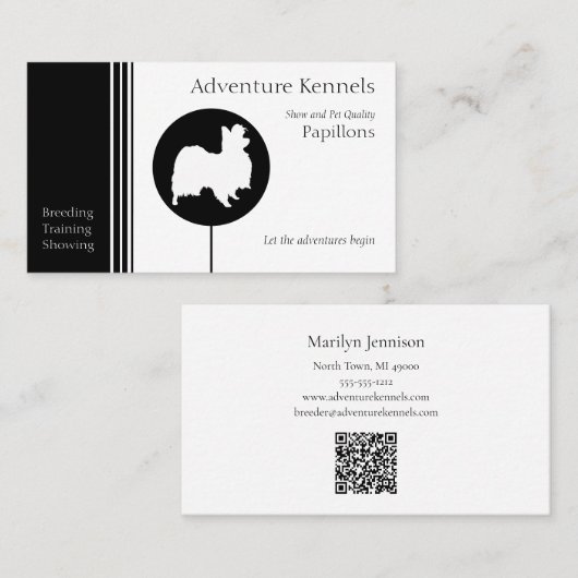 Papillon Silhouette Modern Black White Visitekaartje (Voorkant / Achterkant)