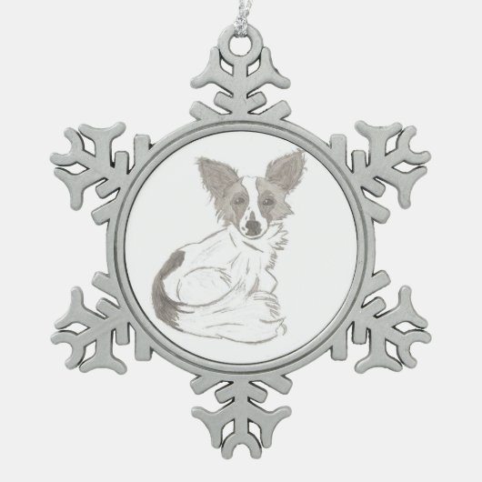 Papillon Sketch Pewter Ornament (Voorkant)